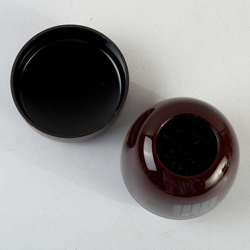 茶道具　山中塗　熊谷秀穂作　玄々斉好　溜塗　源氏棗　V　9436