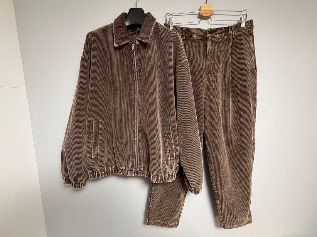 【新品】フェード加工コーデュロイZIPブルゾン セットアップ バルーン ブラウン