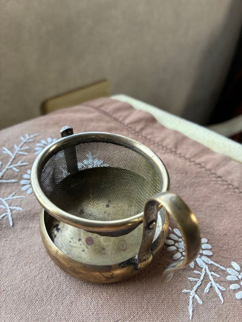 フランス　アンティーク　ティー　ストレーナー　真鍮　茶漉し　100年　レア