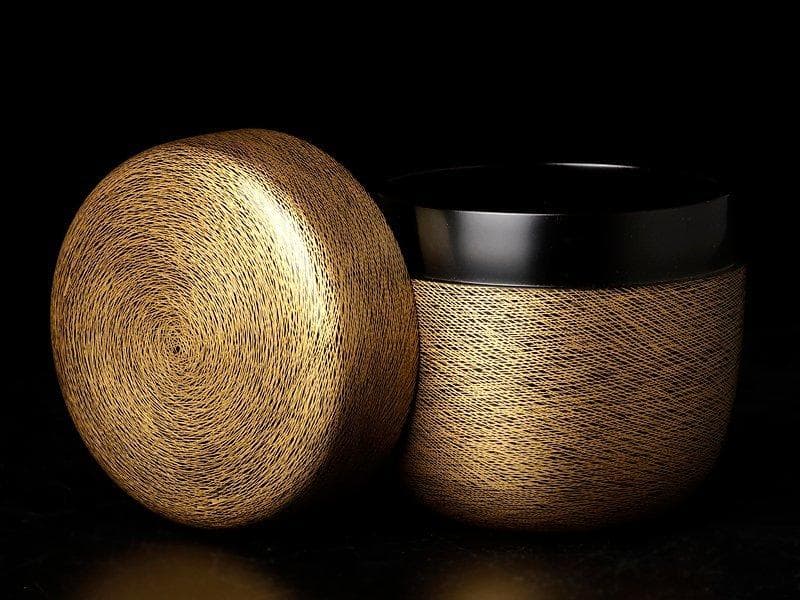 棗　前志芸男作 沈金引松葉之図  茶道具