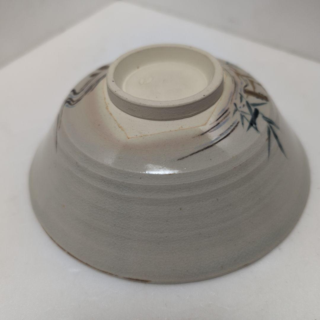 膳所焼　色絵　葦茶碗