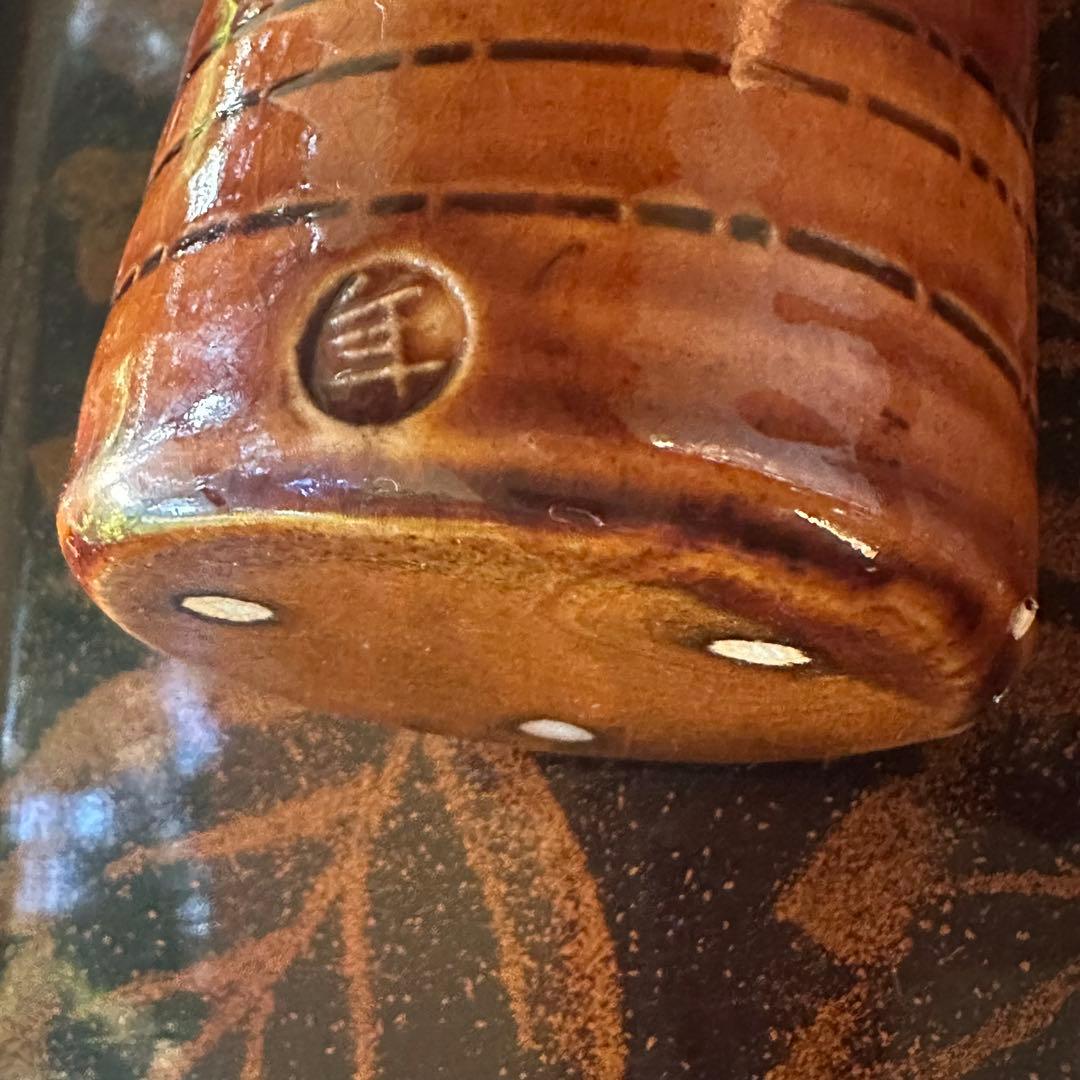 2155様感謝‼️KUTANI飴色人間国宝十代長左衛門未使用飴釉筒形掛花入桐箱