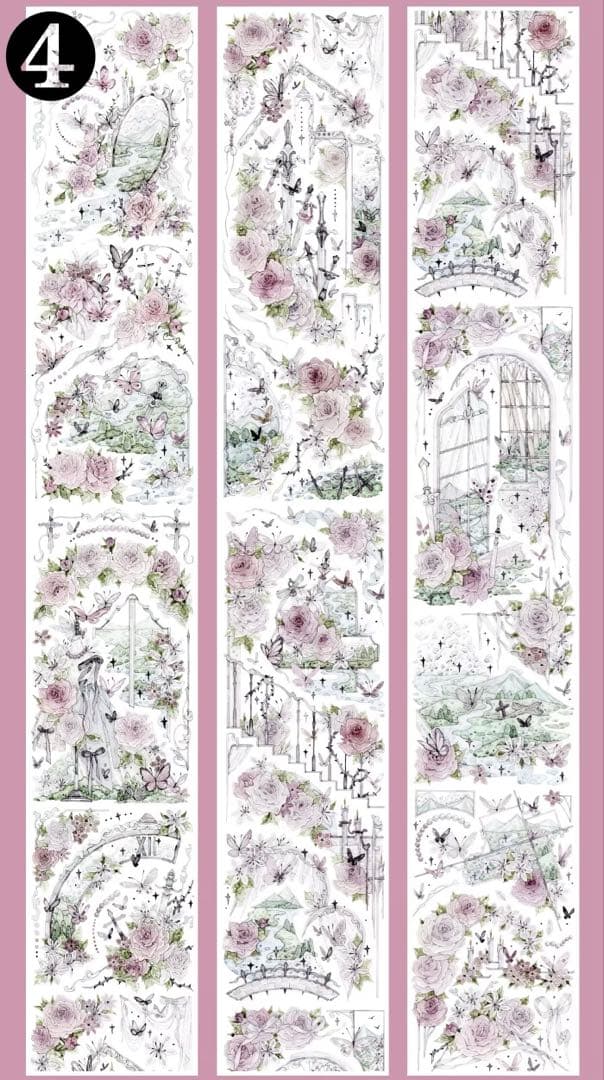 【D】海外　10m巻　貝殻光/貝殻金マスキングテープ　人物系/お花系/景色系