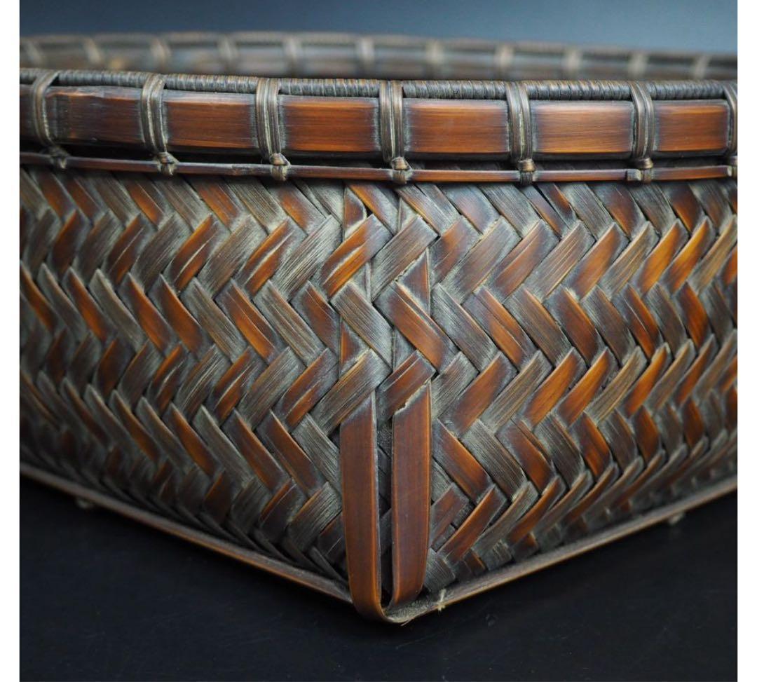 送料無料 篭師　石峰作　網代炭籠炭斗炭入 煎茶道具　木箱共箱　未使用