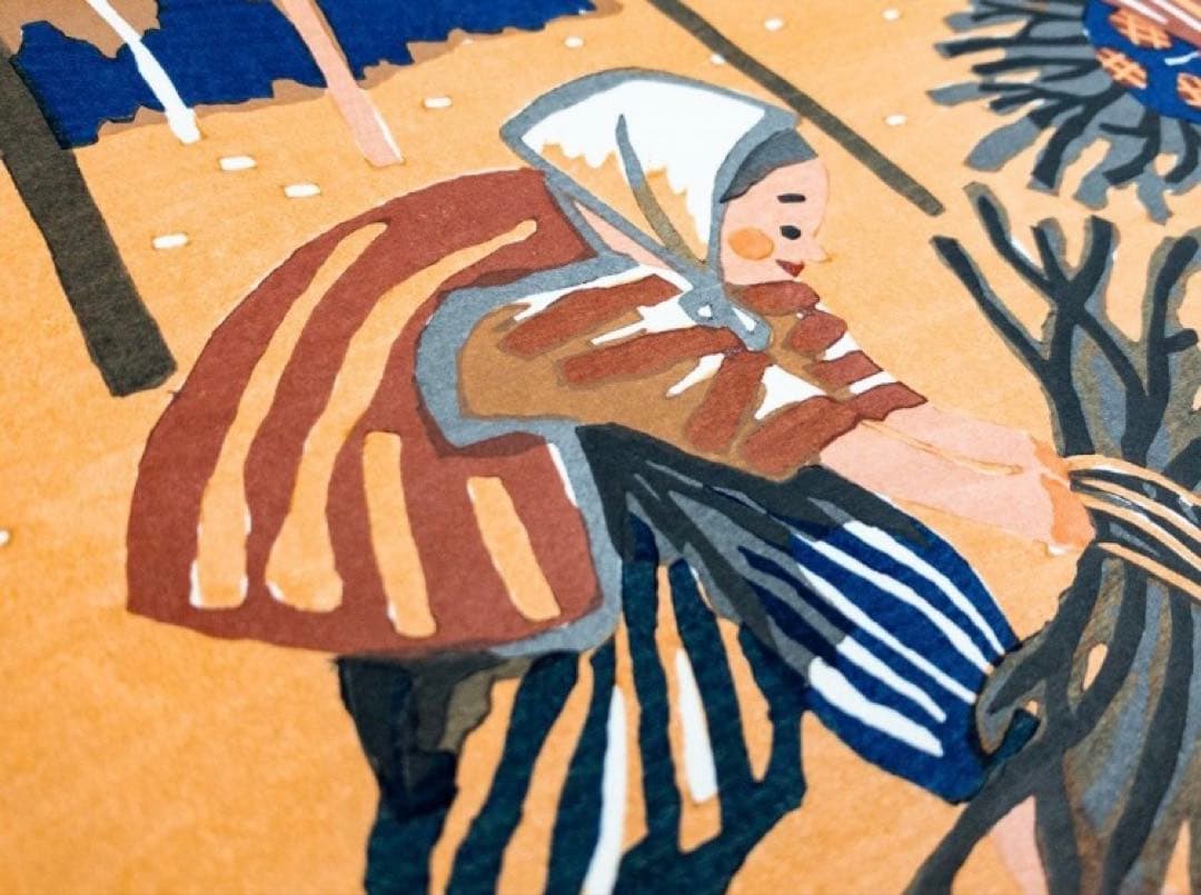 h*n様 斎藤清 真作木版画【会津の子ども（薪拾い）】シート本人直筆サイン、落款