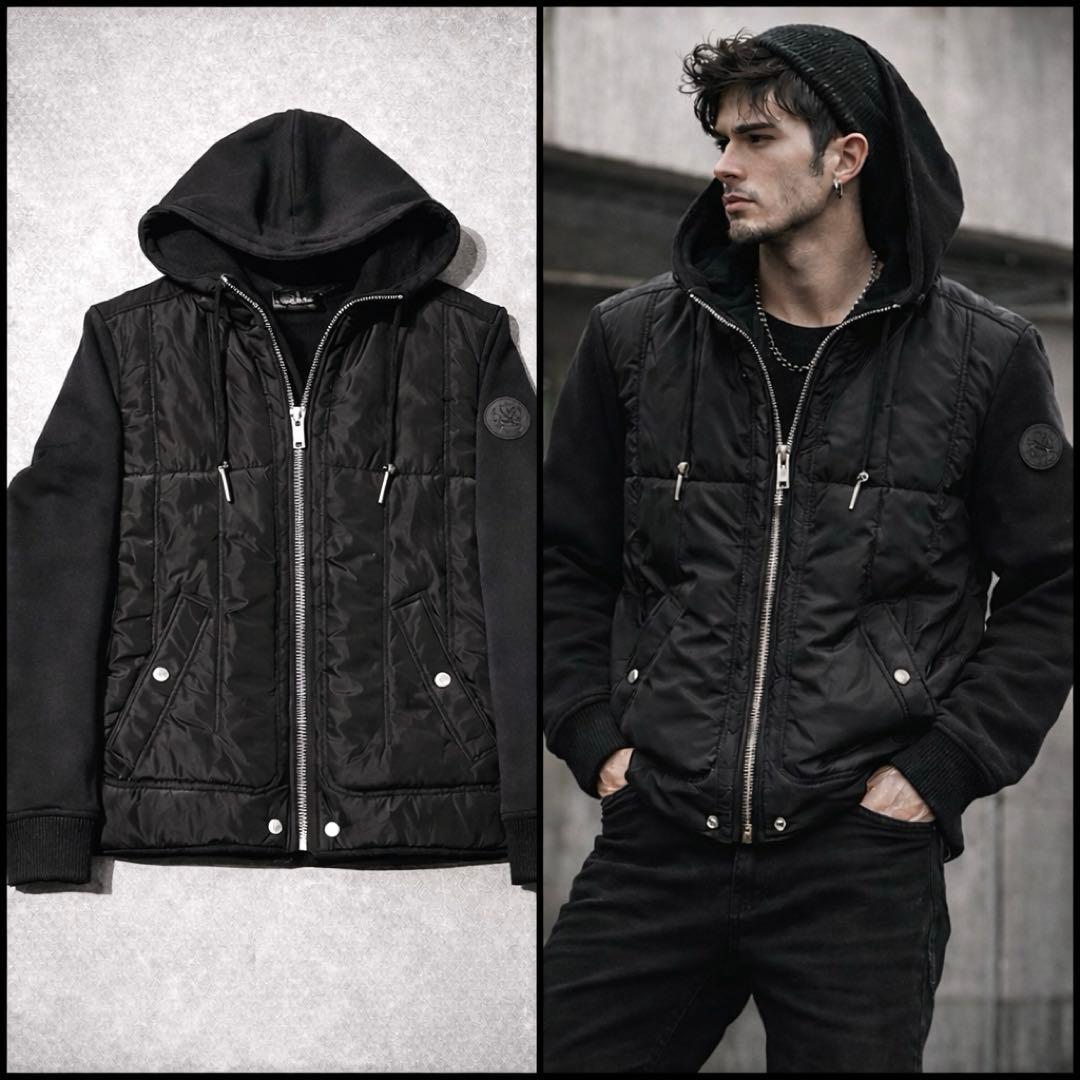 未使用級 DIESEL ディーゼル 異素材ZIPパーカー L ブラック