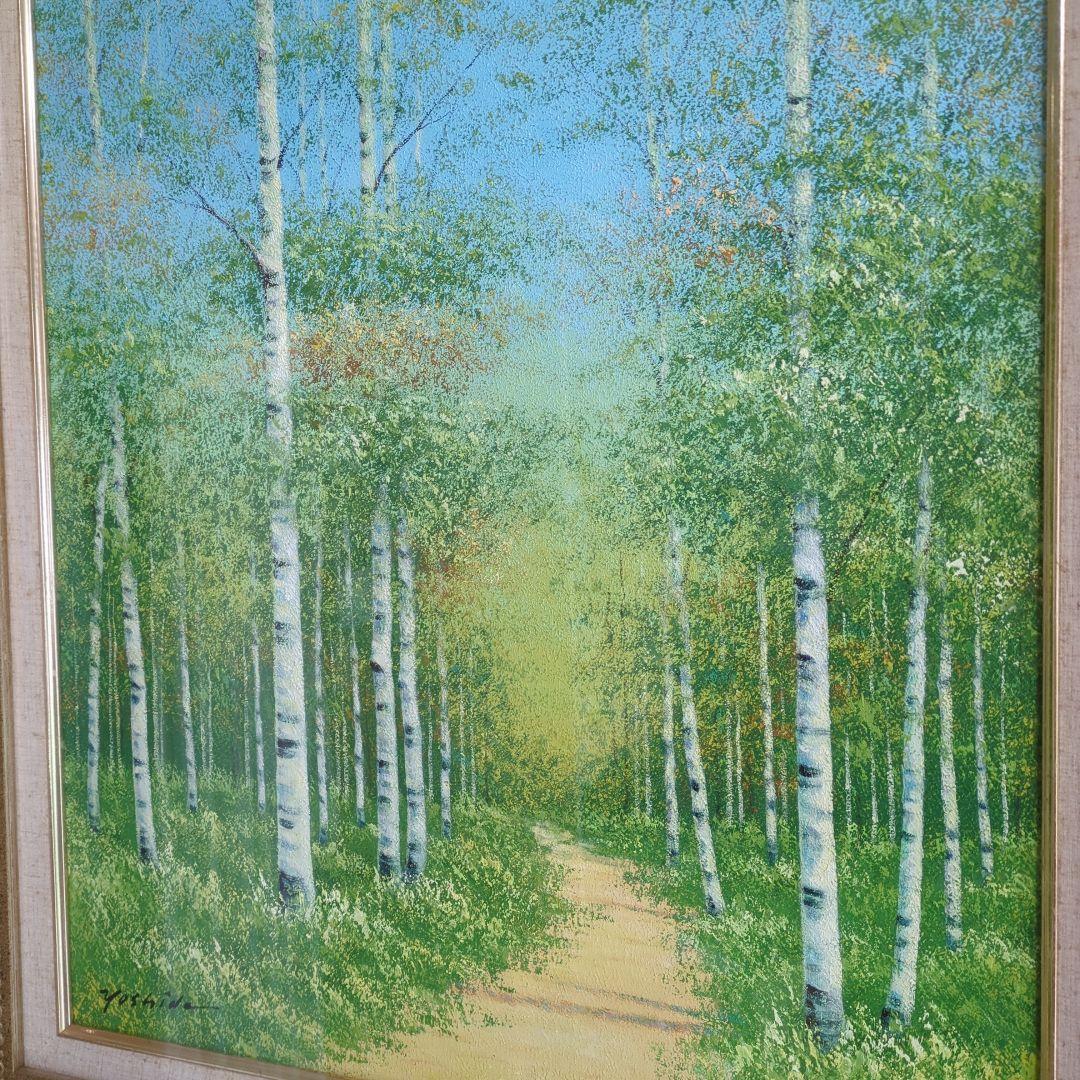 吉田敏之 白樺 風景画 油彩画 ゴールドフレーム