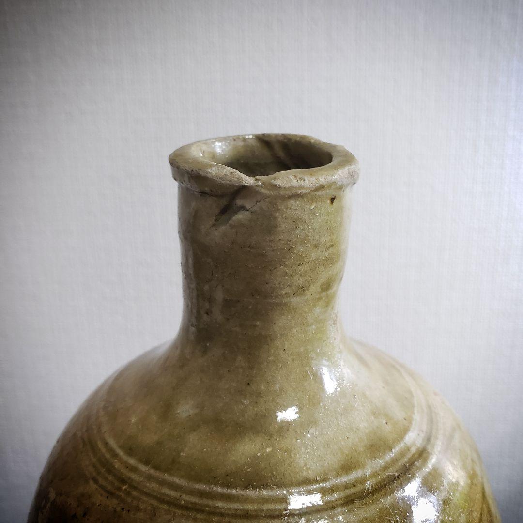 黄瀬戸　古瀬戸　徳利　訳あり　口縁欠け　江戸　明治