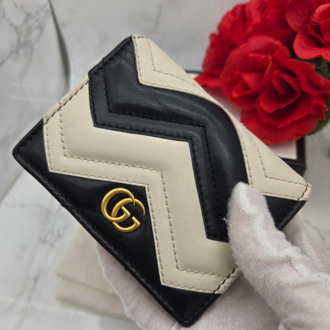 【美品】 GUCCI グッチ 折り財布 財布 GG マーモント キルティング 黒