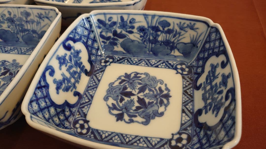 古伊万里　伊万里　染付　角鉢　江戸期　蔵出し　４客