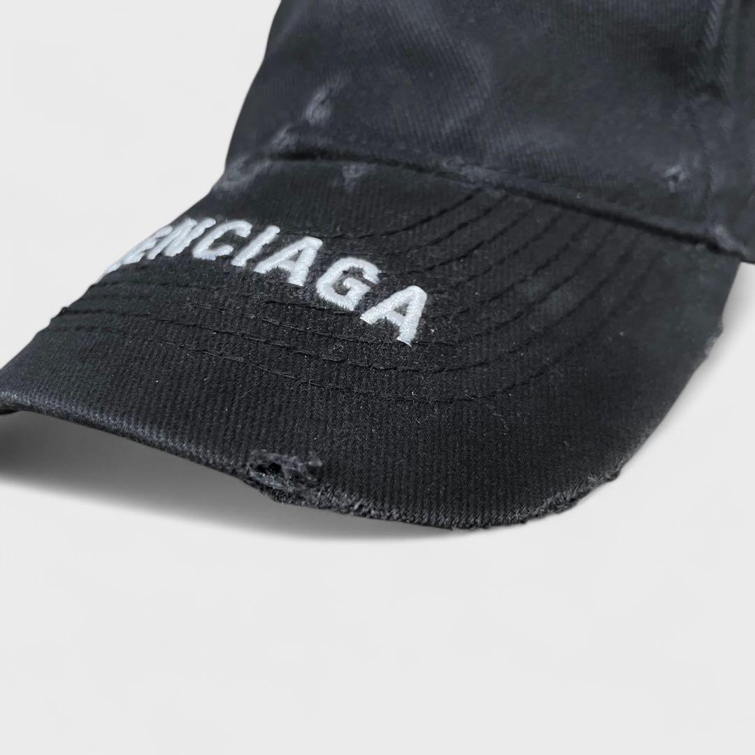 バレンシアガ LOGO VISOR キャップ ダメージ加工 ブラック 帽子