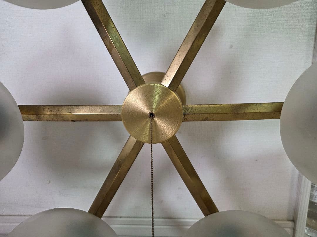 フロストガラス6灯シーリングライト照明　昭和レトロ　ガラス　シャンデリアヤマギワ