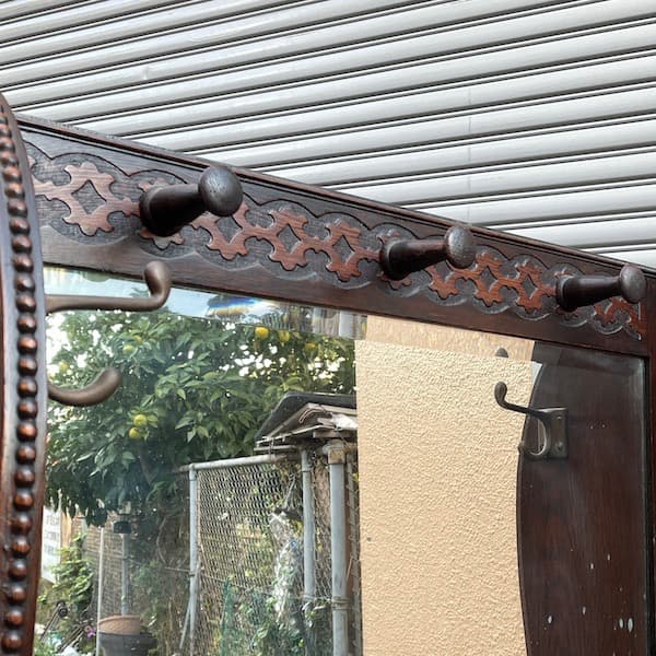 イギリスアンティーク　ホールスタンド　ベンチ・ミラー付き　玄関用ハンガー