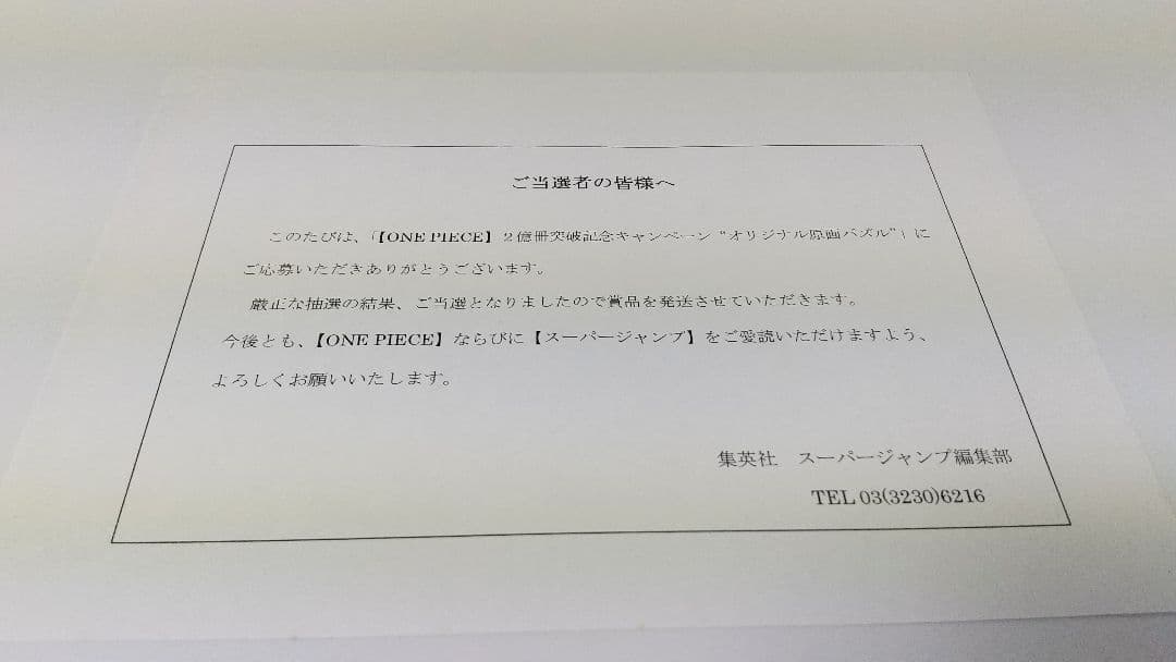 ワンピース ジグソーパズル 懸賞当選品