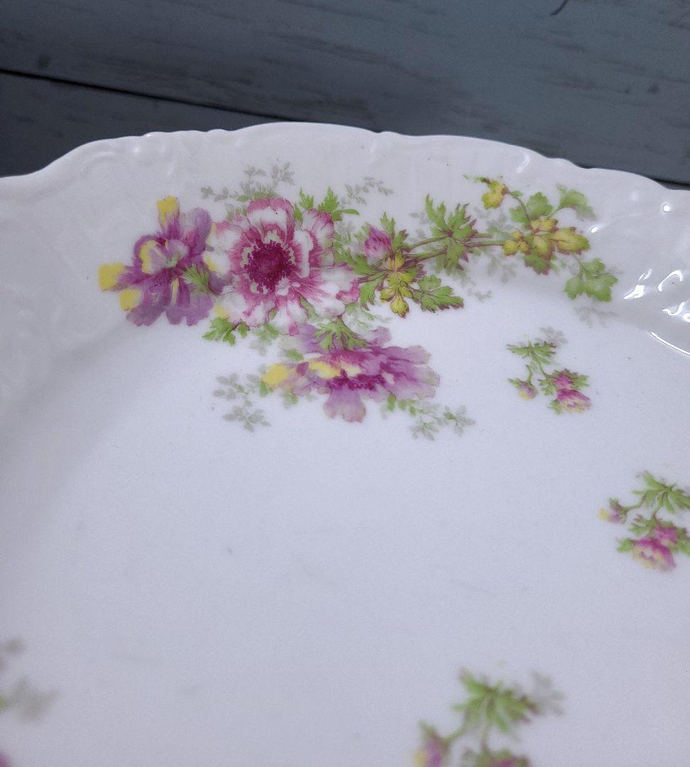 フランスアンティーク コンポティエ プレート 花リム インテリア フランス製 花