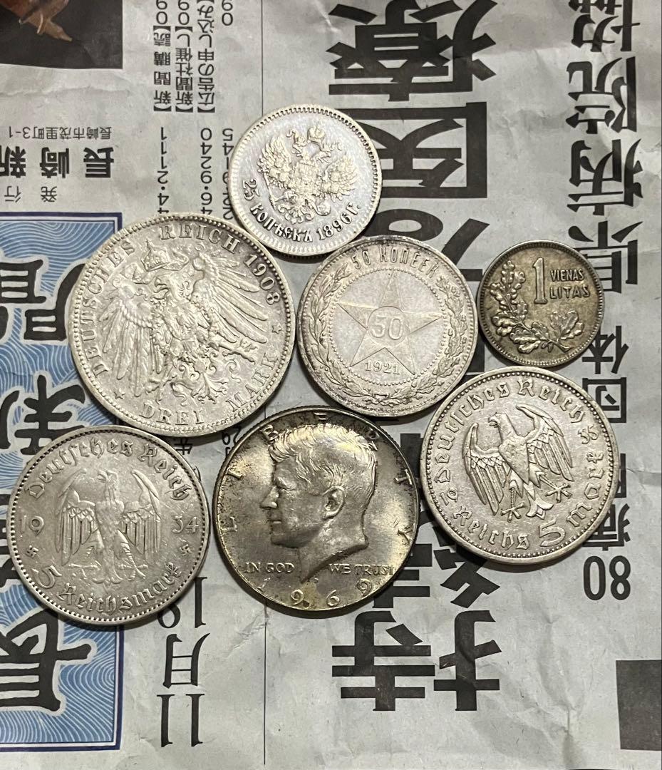 外国の銀貨　リトアニア　アメリカ　ドイツ　ソ連　銀貨　古銭　計70g