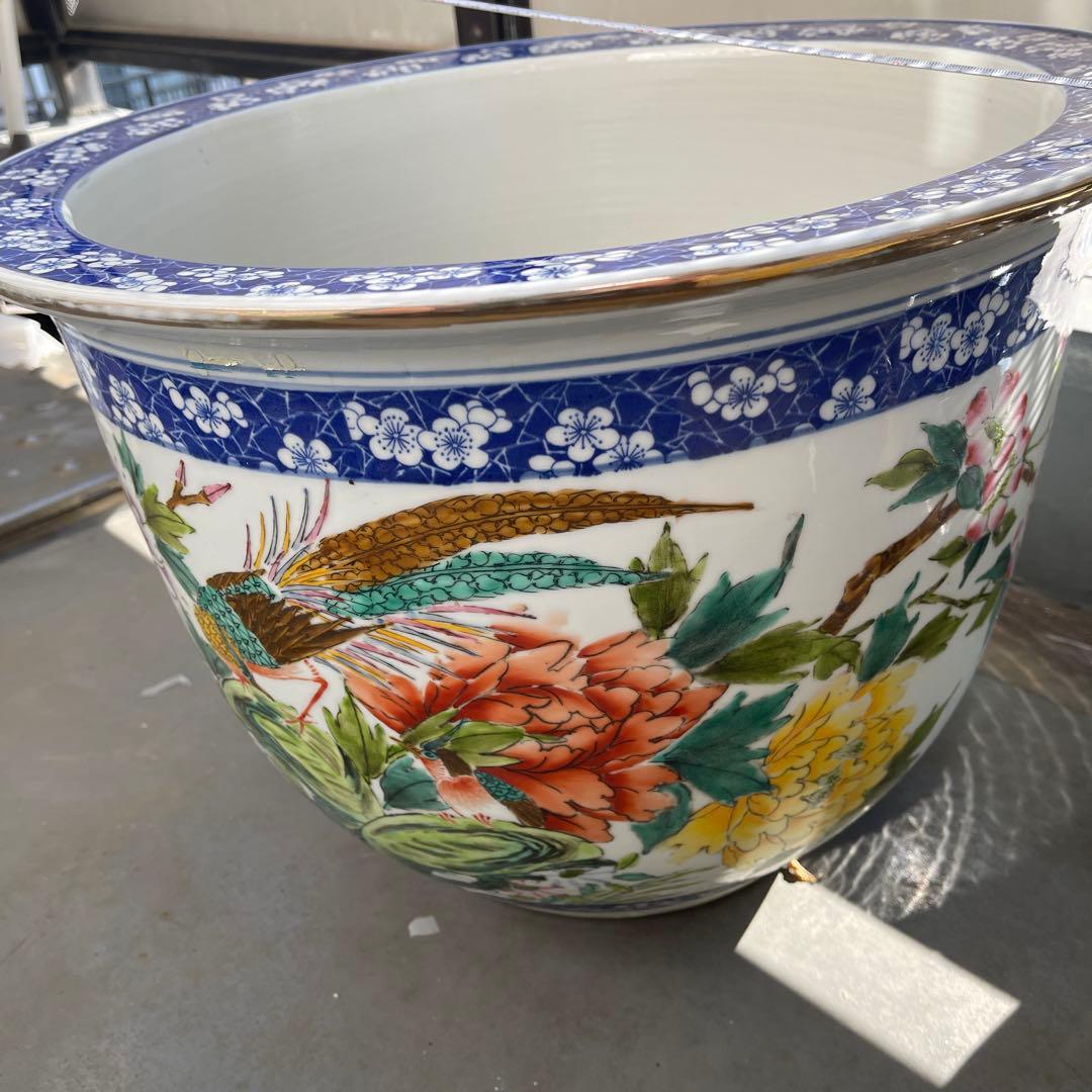 花柄陶器鉢 直径約40cm