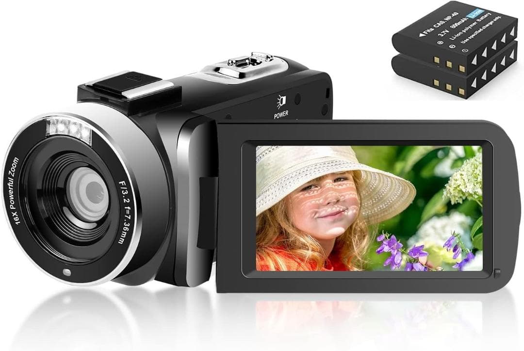 ビデオカメラ HD1080P 16倍ズーム バッテリー×２