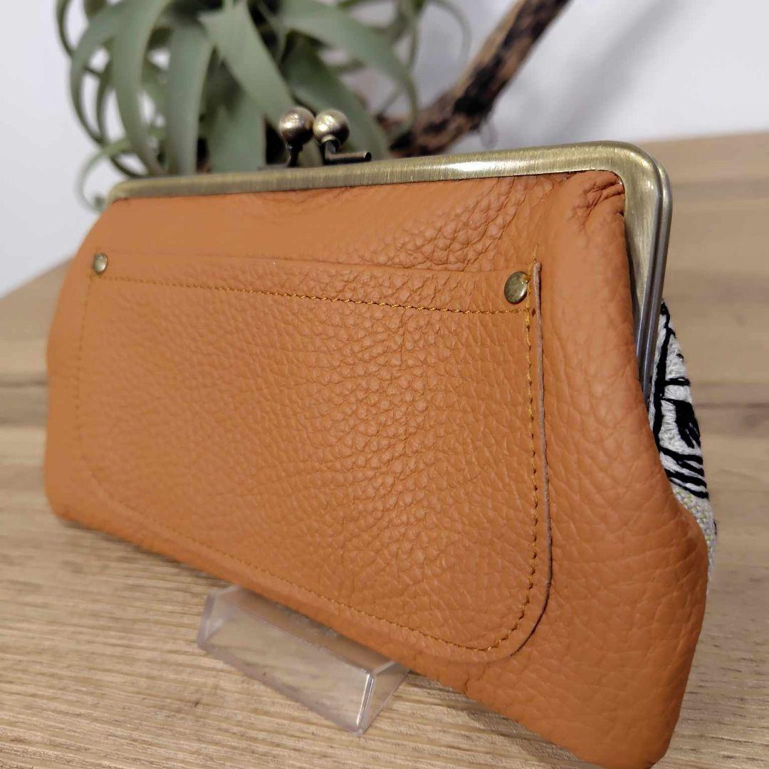 し*ん様 ミナペルホネン/Rosyロージィベージュ牛革キャメル/がま口牛革長財布