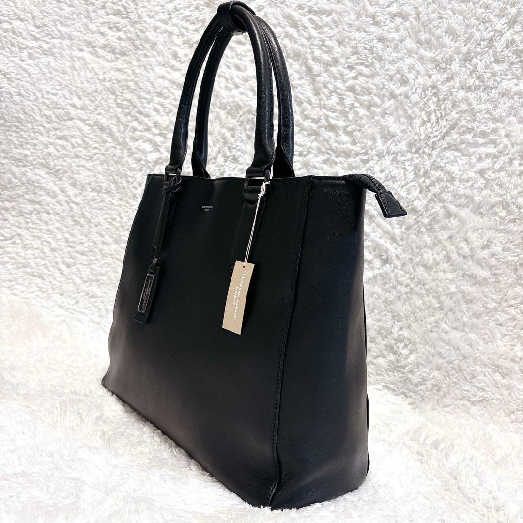 【新品】キャサリンハムネットロンドン トートバッグ 自立 A4 大容量 黒 牛革
