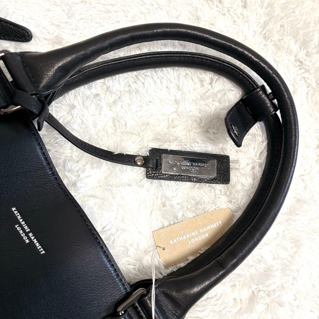 【新品】キャサリンハムネットロンドン トートバッグ 自立 A4 大容量 黒 牛革
