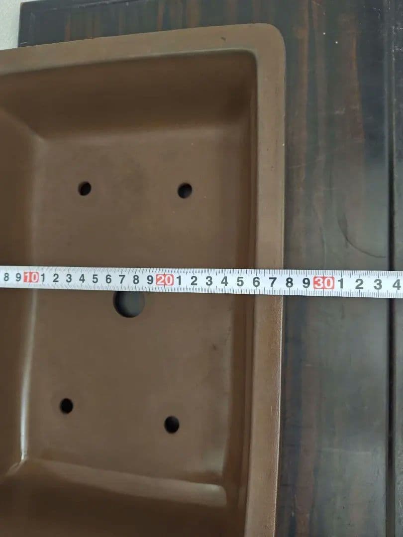 ブラウン 中型陶器盆栽鉢 長方形　落款　亀岡