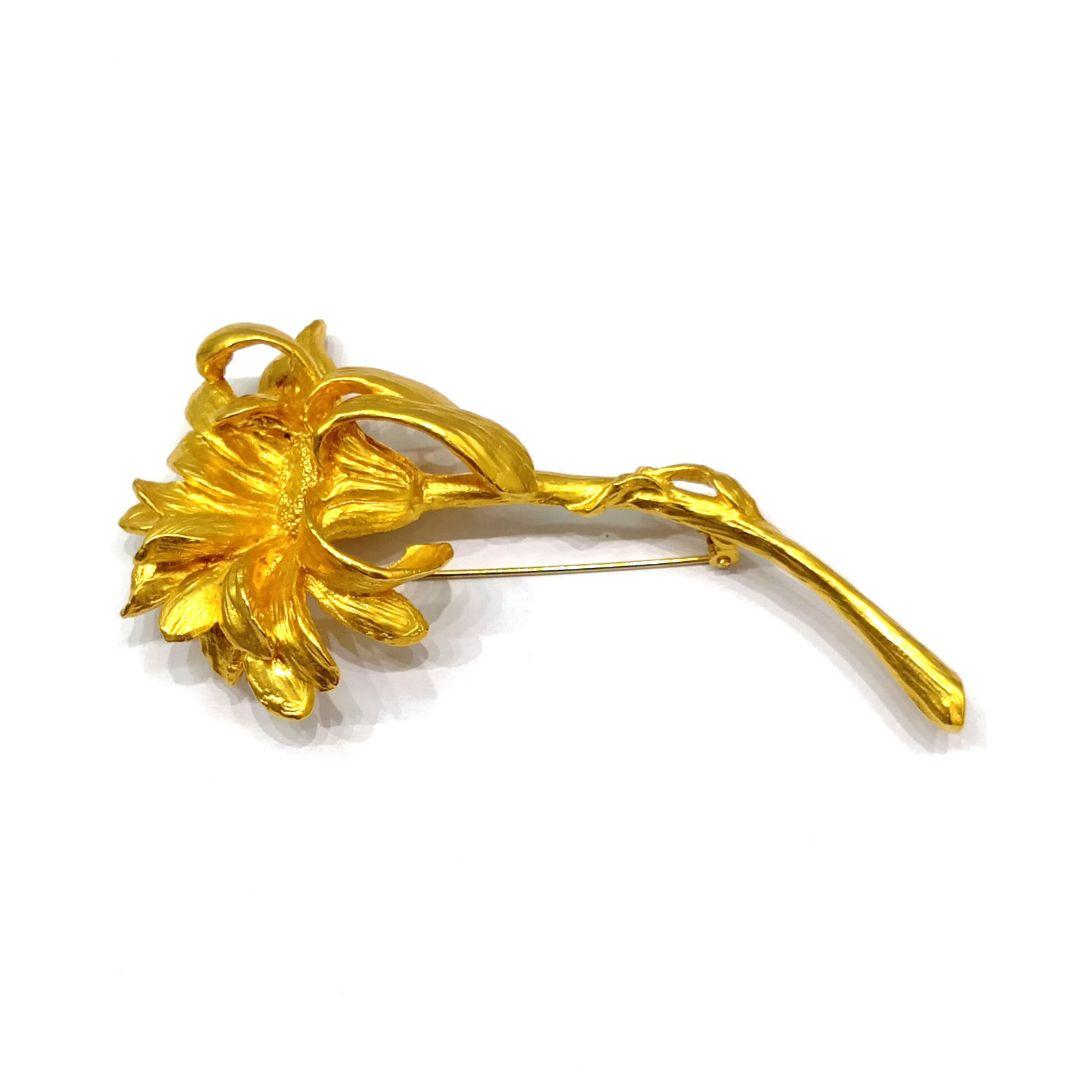 ◆KENZO◆ヴィンテージ フラワー ブローチ 大ぶり ゴールド系 保管品