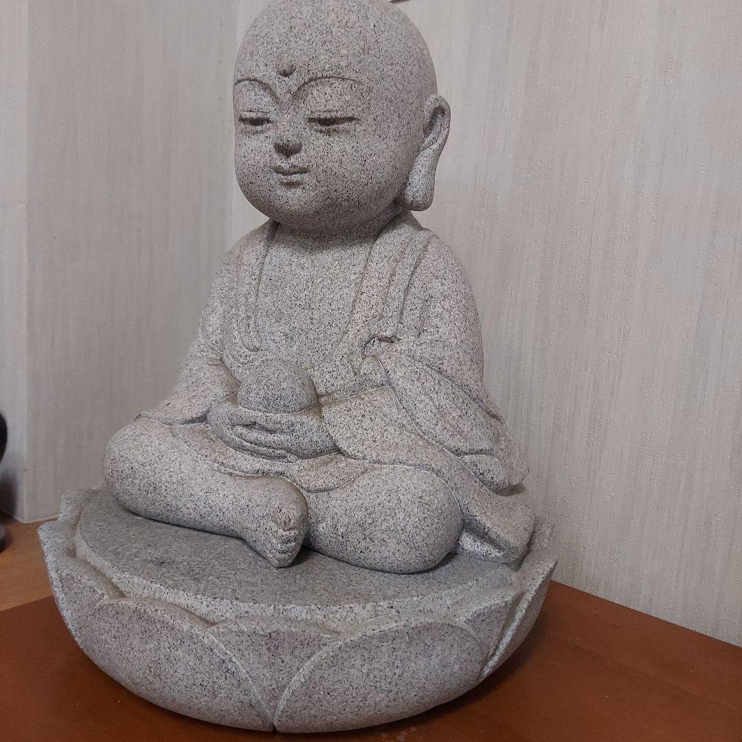 花崗岩製 仏像 蓮の台座付き 約30cm石匠 小林道明作品