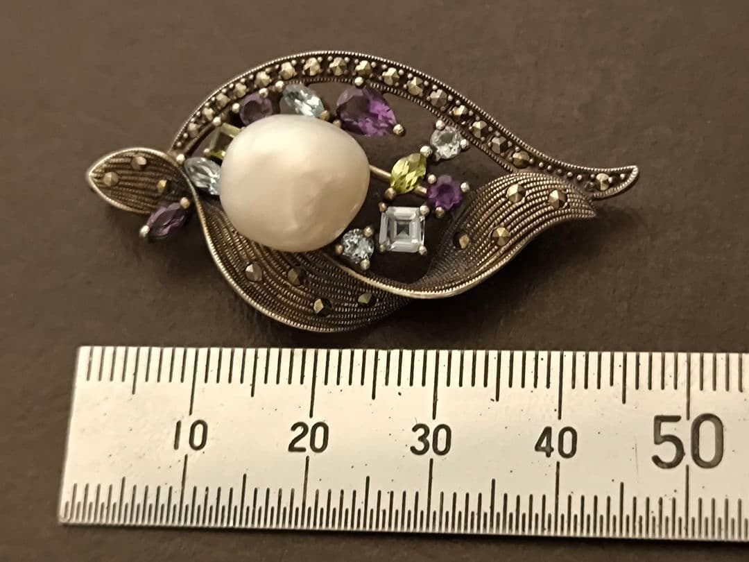 碌山 ROKUZAN ロクザン　シルバー 925 天然石　パール　ブローチ