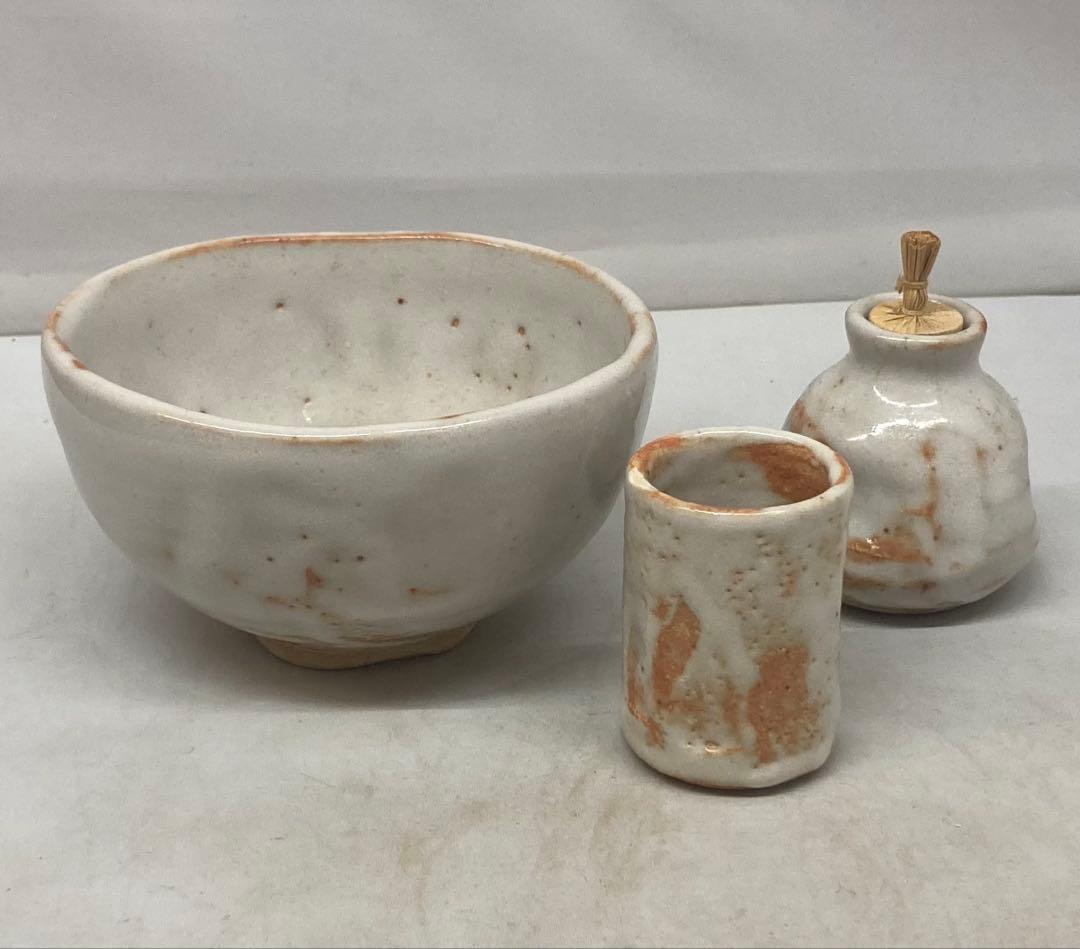 B543b 桑茶箱セット 19点　志野焼　桑木製　茶道具