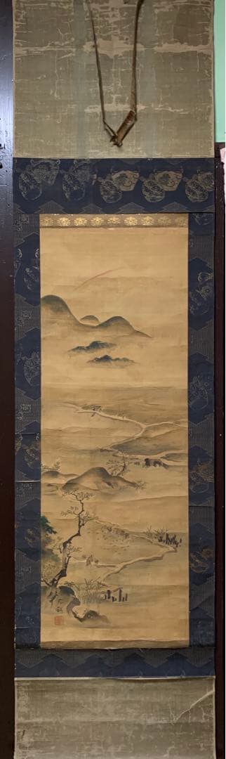 ②④ 中国？山水風景水墨画掛軸　署名捺印有り　作者不明　江戸時代？