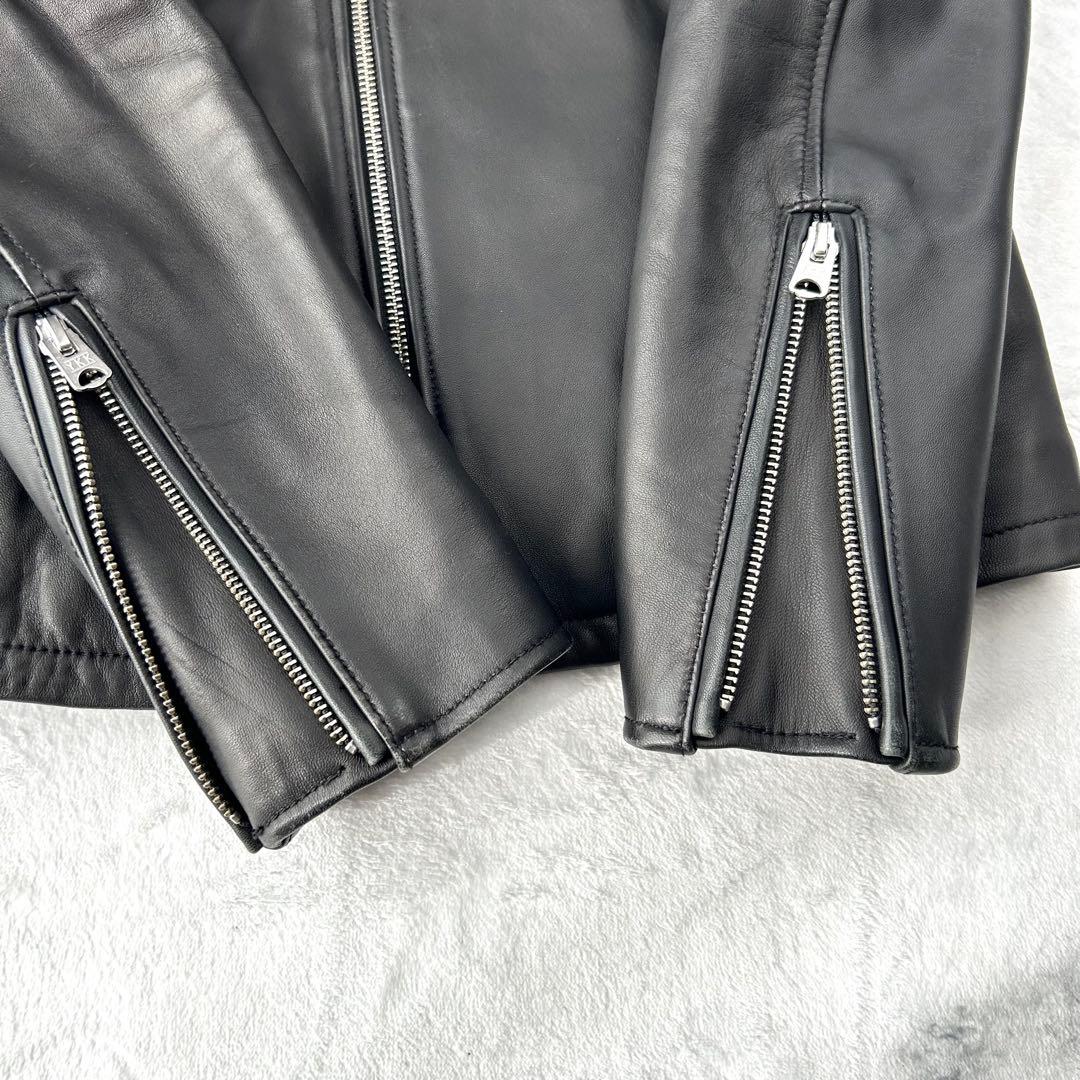 メンズビギ　ラムレザー　シングルライダース　キルティング　ダブルジップ　黒　赤