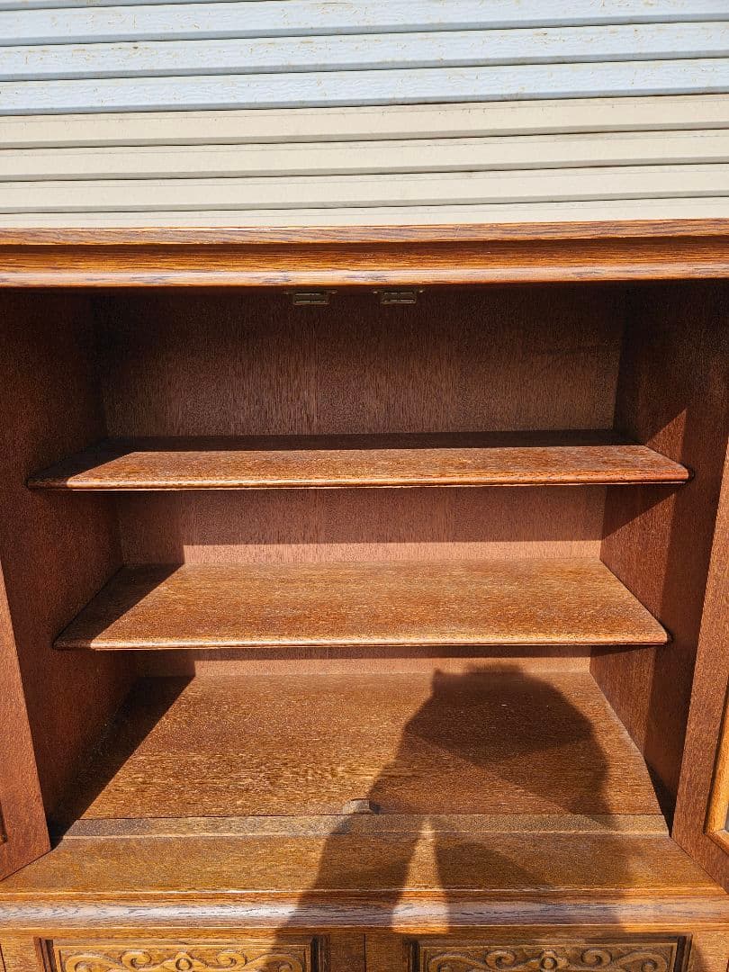 ヴィンテージ 日家工芸株式会社 木彫りのサイドボード ガラス 飾り棚 家具