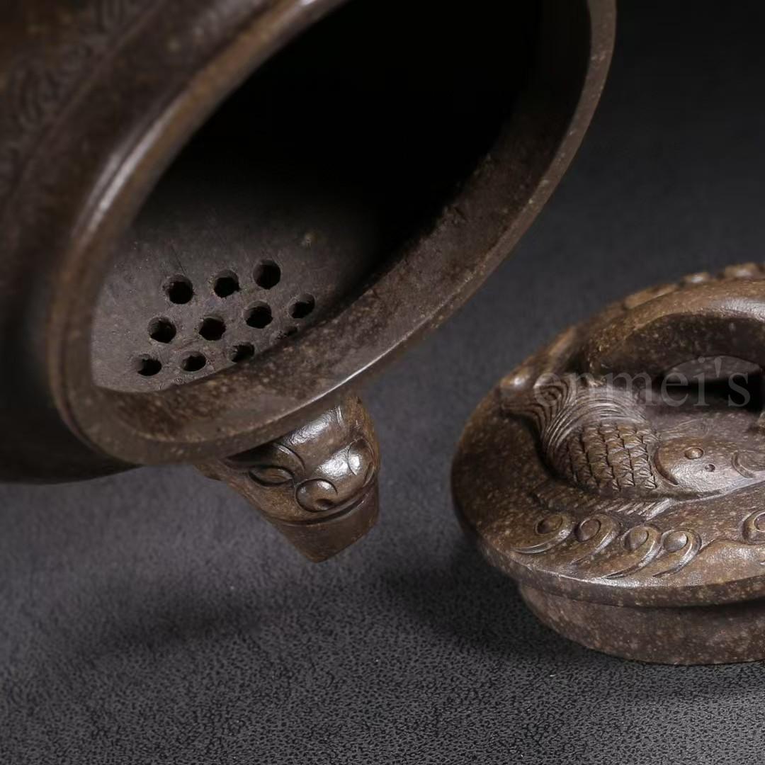 中国古美術・原鉱古銅泥魚躍龍門紫砂壺・底款：徐漢棠・紫砂壺・朱泥・急須・茶道具