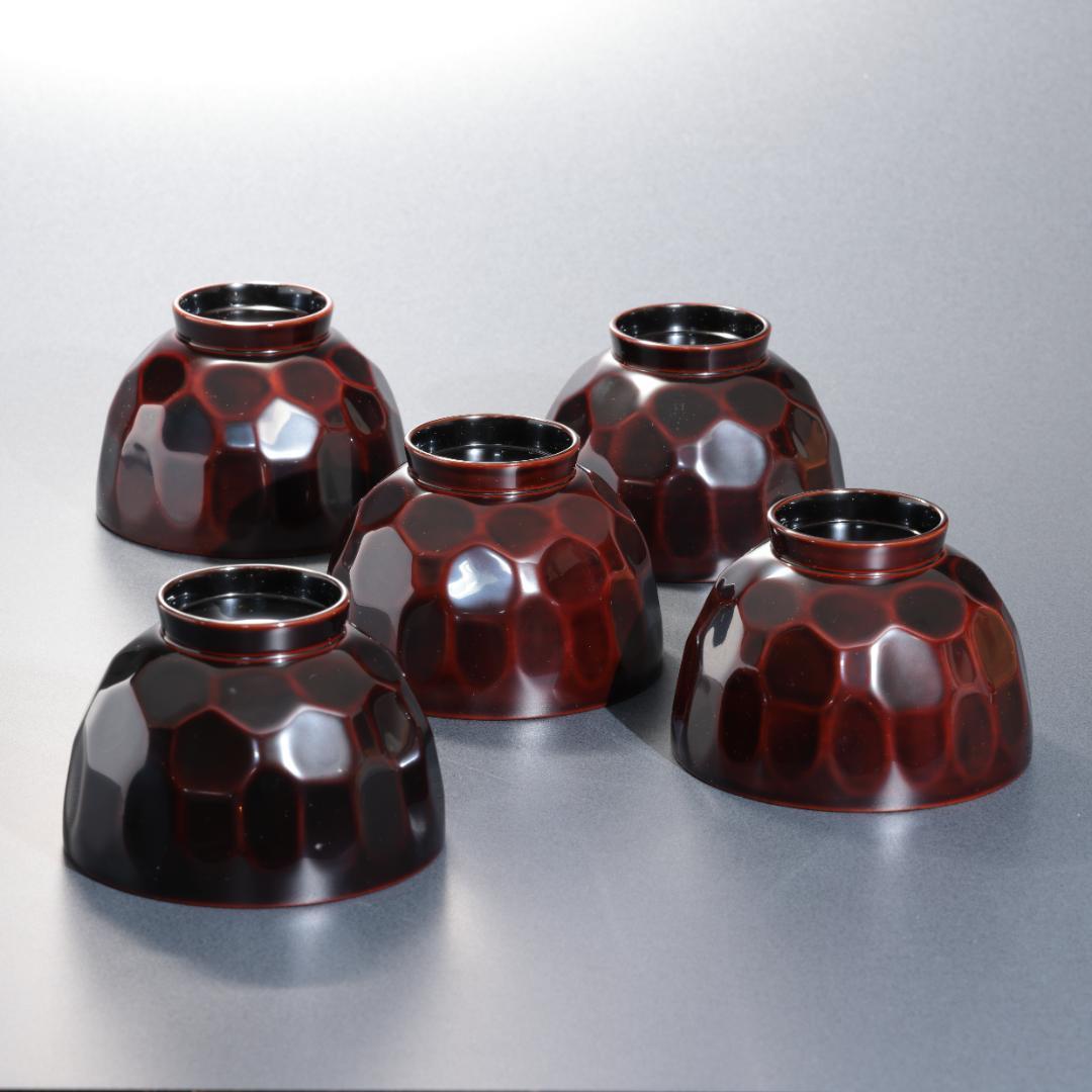 輪島塗　吸物椀５客　渦文　共箱　漆塗蓋つき椀　R1588