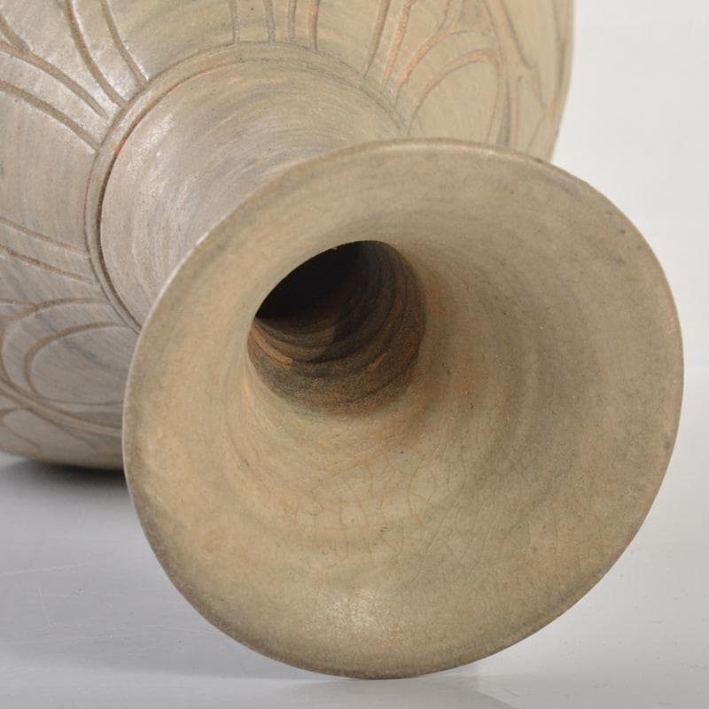 朝鮮美術　李朝　彫三島花草文瓶　時代箱付　V　R6548B