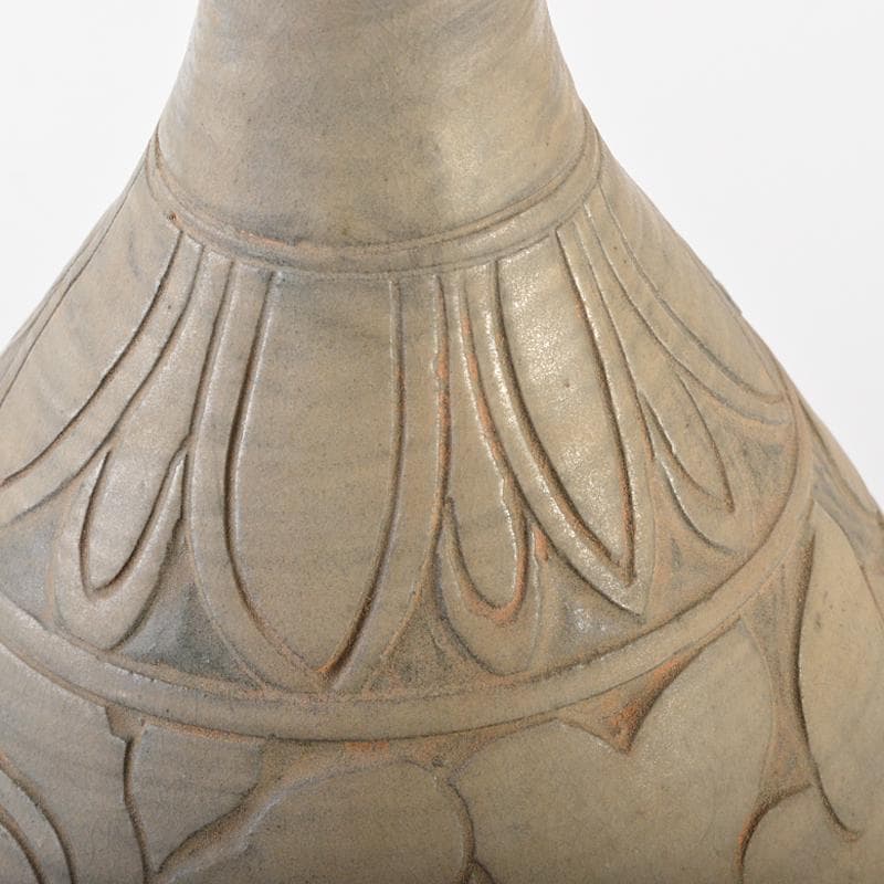 朝鮮美術　李朝　彫三島花草文瓶　時代箱付　V　R6548B