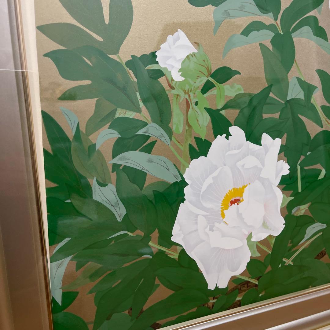 美品　中島千波　版画作品　洛陽・白雲山の野生牡丹
