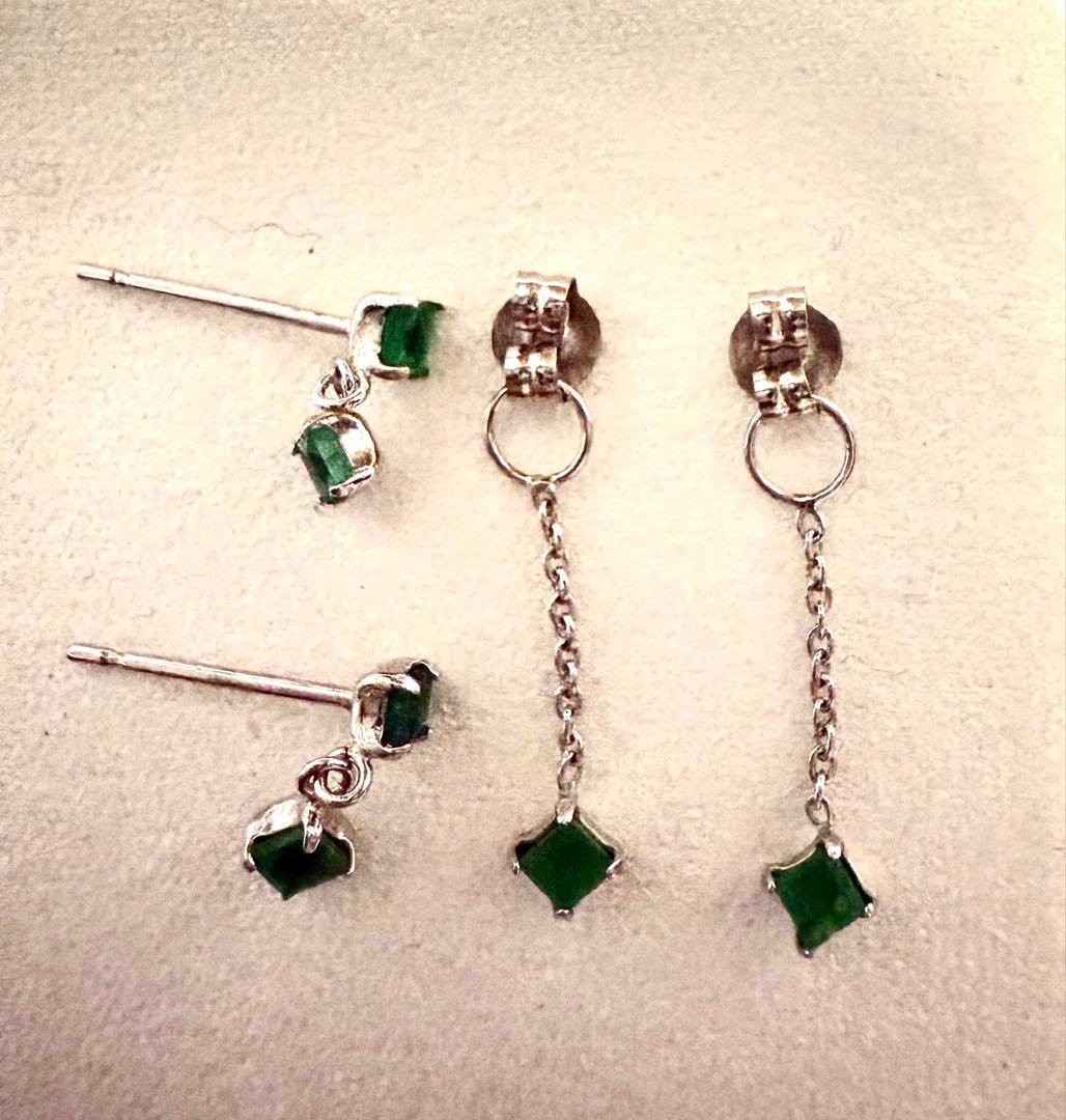 ★エメラルド K14WG スィングキャッチピアス★