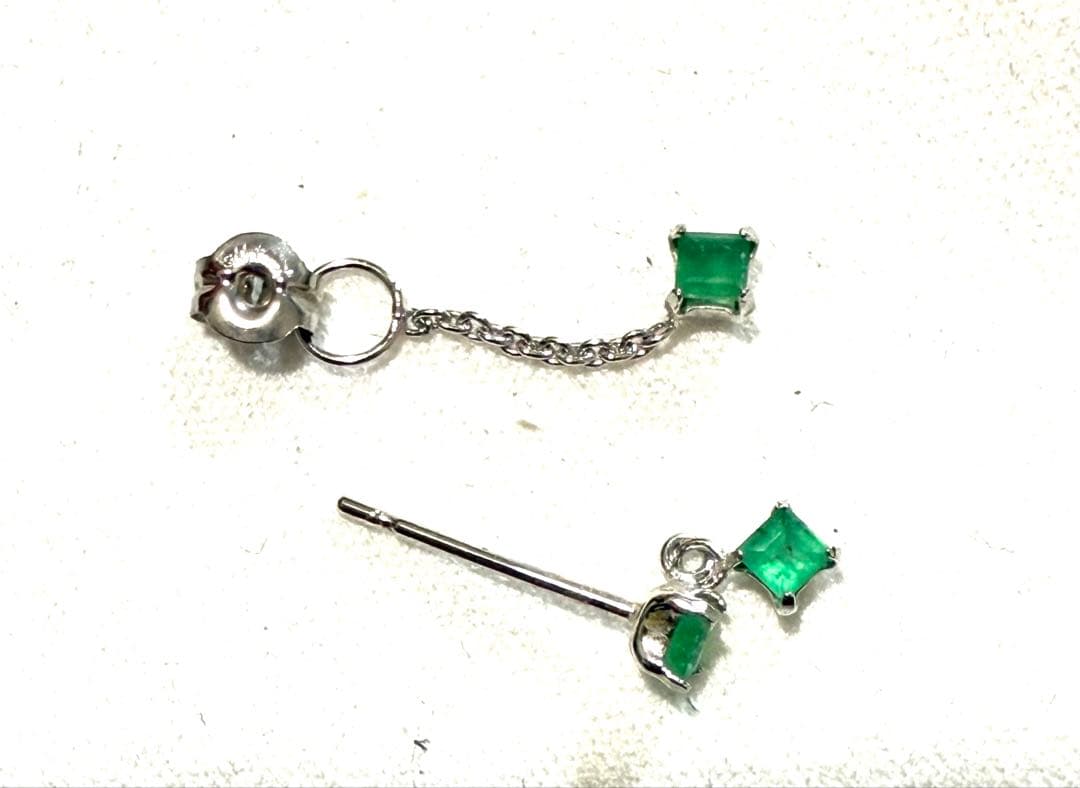 ★エメラルド K14WG スィングキャッチピアス★