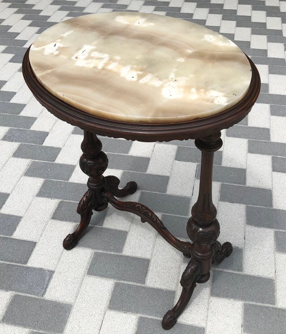骨董家具　英国製　アンティーク 天然　アラバスター大理石　天板 サイドテーブル