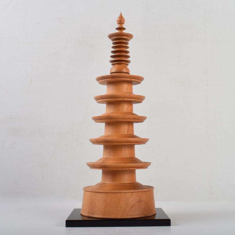 仏教美術　木彫　四天王寺古材　五重塔　多宝塔　百萬塔　台付　共箱　M　R9281