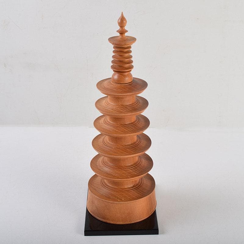 仏教美術　木彫　四天王寺古材　五重塔　多宝塔　百萬塔　台付　共箱　M　R9281