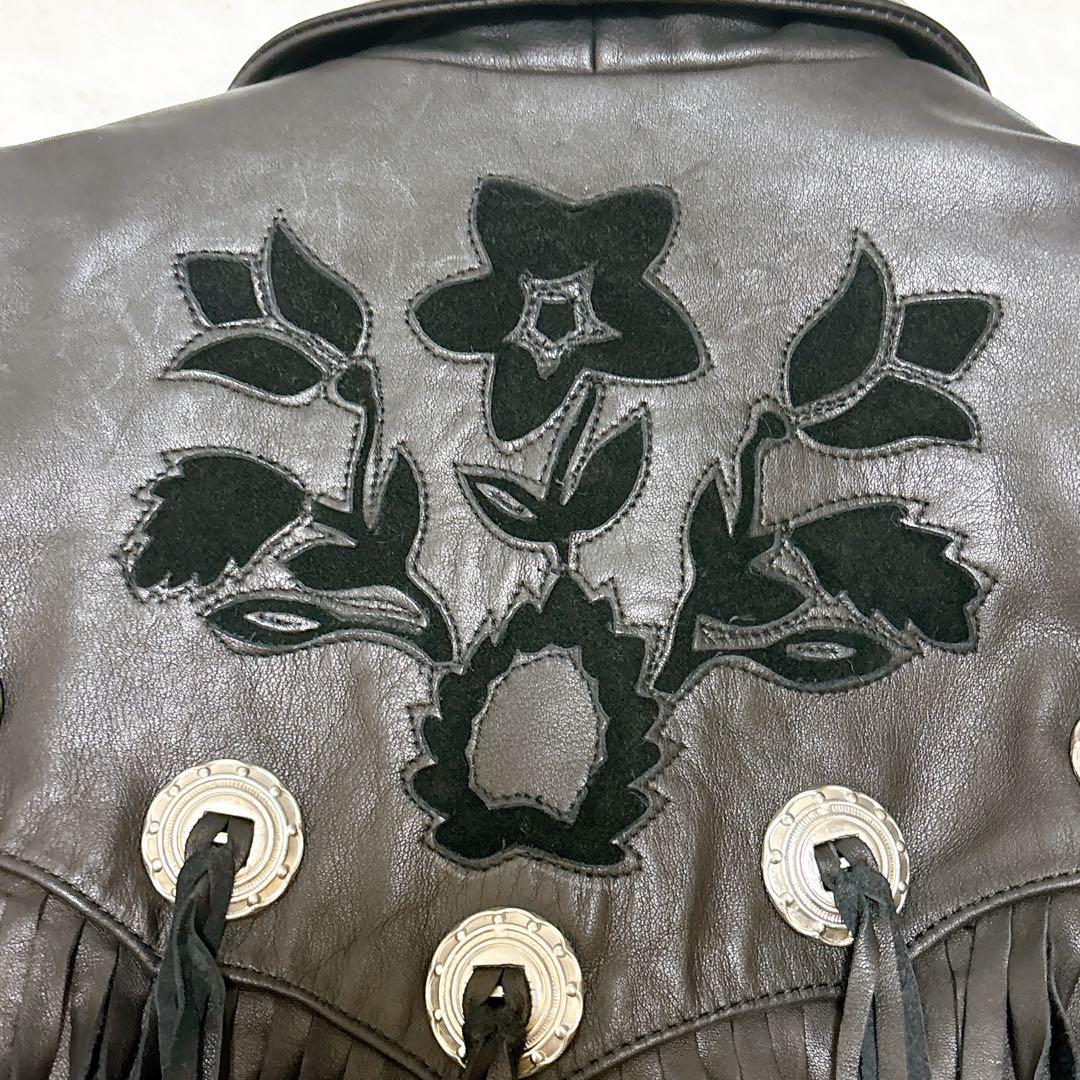 美品✨IXS フリンジ 本革　ライダースジャケット 高級レザー 花柄　バイカー