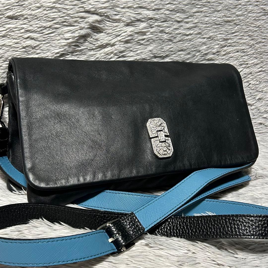 ADMJ エーディーエムジェイ　スワロフスキー　ショルダーバッグ　ブラック