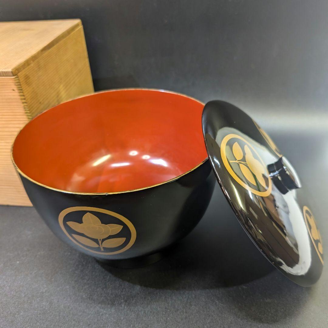 大名道具 時代 家紋 蒔絵 喰籠 井伊家 丸に橘 金蒔絵 大平 菓子器 木箱入り