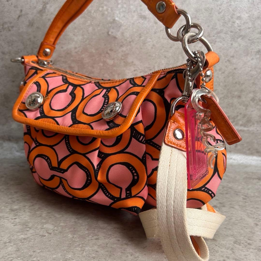 ✨良品✨️COACH 2way ショルダーバッグ オプアート 総柄 オレンジ