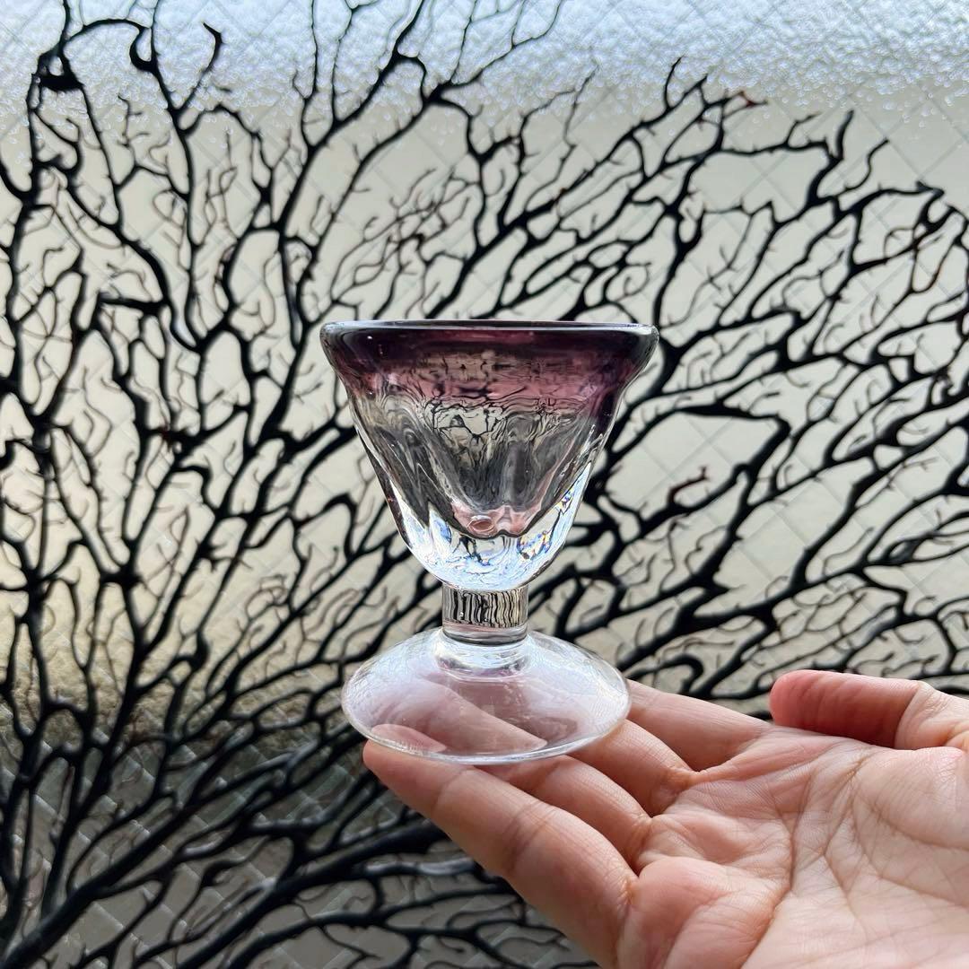 骨董　時代ガラス　吹きガラス　臙脂色リップ　アイスクリームグラス　氷コップ１客