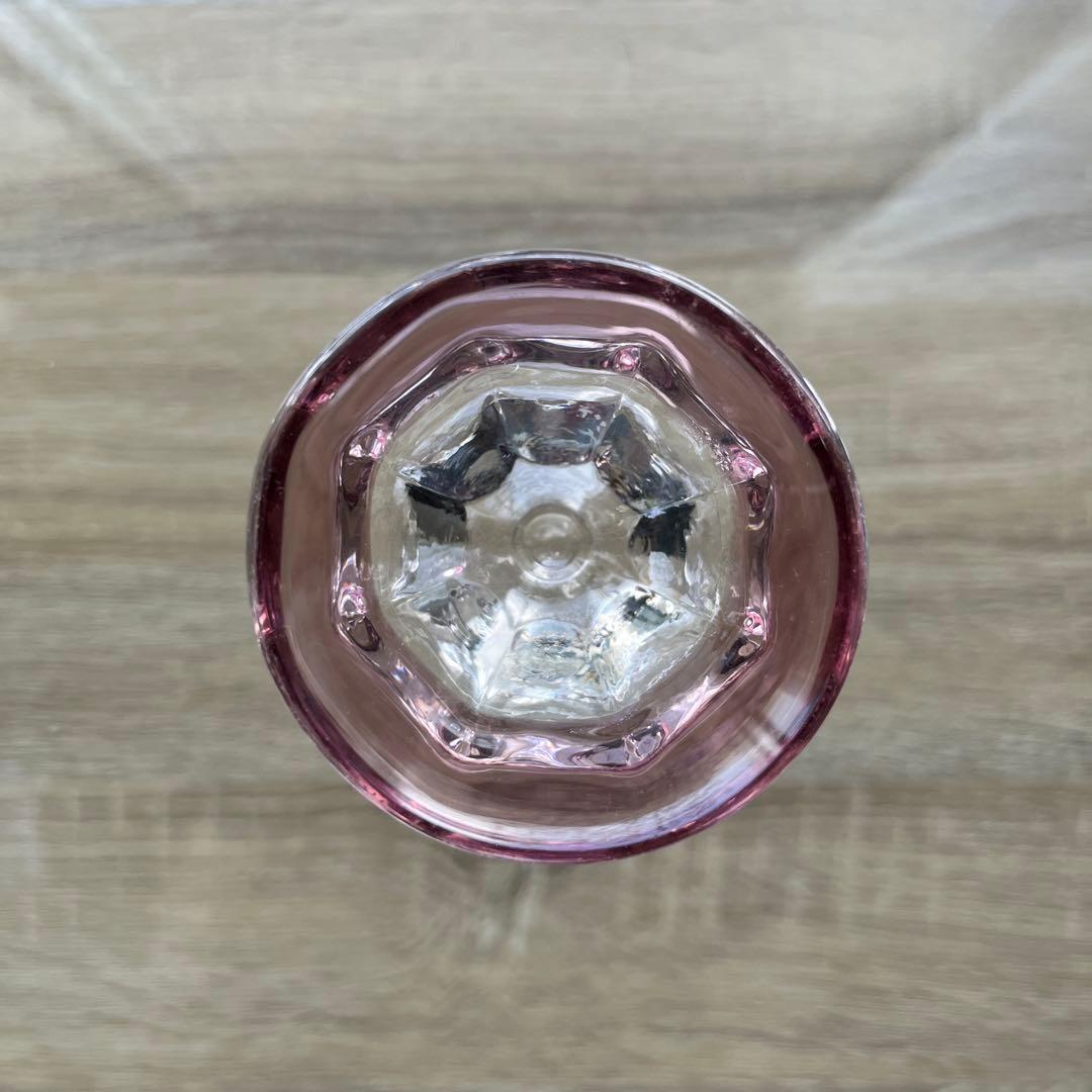 骨董　時代ガラス　吹きガラス　臙脂色リップ　アイスクリームグラス　氷コップ１客