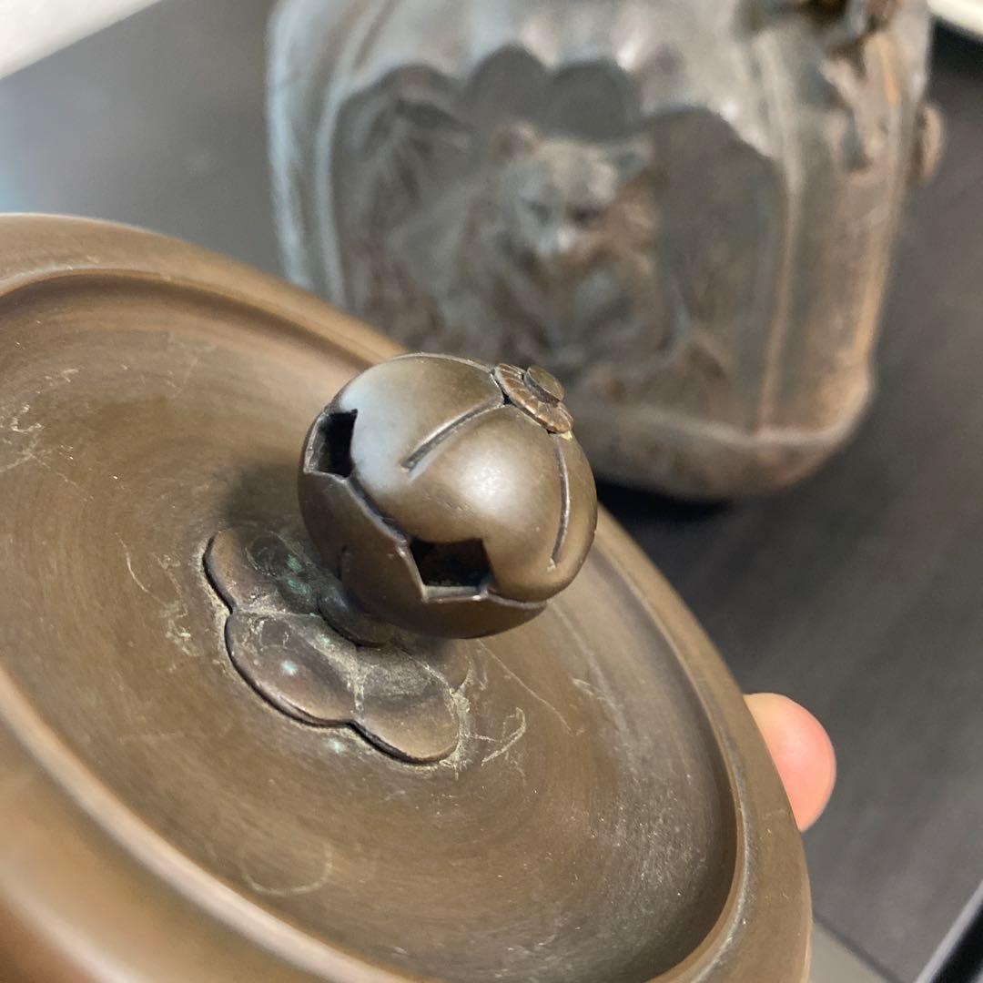 龍文堂造，大国造，彫刻装飾 ，鉄瓶